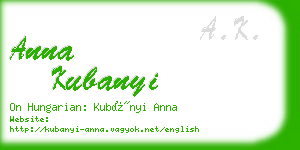 anna kubanyi business card